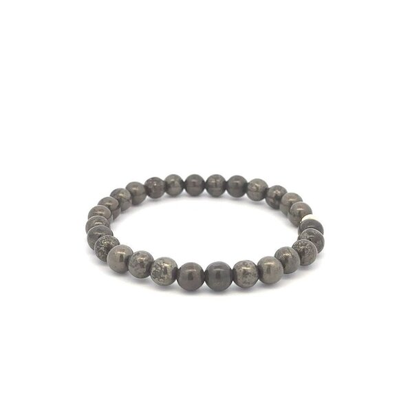 Natural Pyrite 6mm Stretchable Bracelet 18k Gold Bead Charm - Picture 5 of 5
